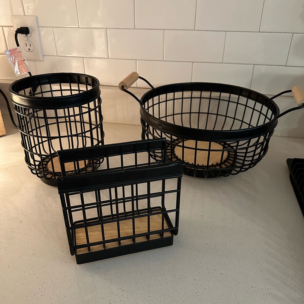 Martha Stewart Wire Set - Napkin Holder, Utensil Crock, and Basket